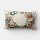 Boho Autumn Floral Wreath Pillow - Teal Leaves Cor ランバークッション (裏面)