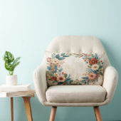 Boho Autumn Floral Wreath Pillow - Teal Leaves Cor ランバークッション (椅子)