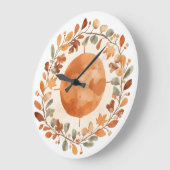 Boho Autumn Moon Botanical Watercolor Wall Clock ラージ壁時計 (傾斜)