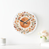 Boho Autumn Moon Botanical Watercolor Wall Clock ラージ壁時計 (ホーム)