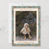 Boho Autumn Rustic Blue Floral Photo Thanksgiving シーズンカード (正面)
