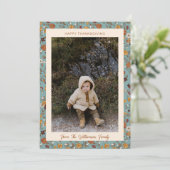 Boho Autumn Rustic Blue Floral Photo Thanksgiving シーズンカード (スタンド正面)