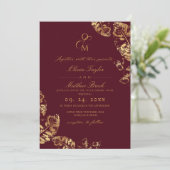  Boho Autumn | Rustic Burgundy & Gold Wedding 招待状 (スタンド正面)