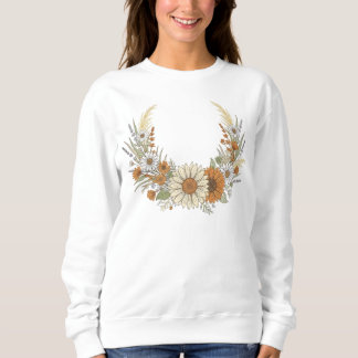 Boho Autumn Sunflower & Daisy Wreath with Pampas スウェットシャツ