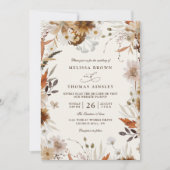 Boho Autumn Wildflower Beige QR Code Wedding 招待状 (正面)