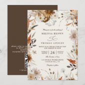 Boho Autumn Wildflower Beige QR Code Wedding 招待状 (正面/裏面)