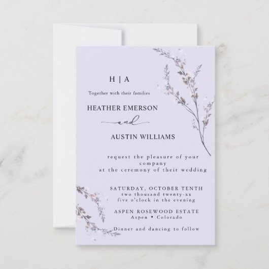 Boho Autumn Wildflower | Boda botánico 招待状 (正面)