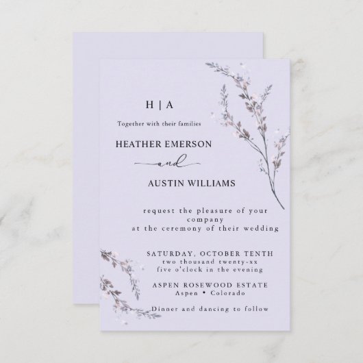 Boho Autumn Wildflower | Boda botánico 招待状 (正面/裏面)