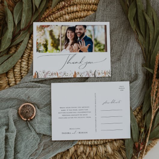 Boho Autumn Wildflower Horizontal Photo Thank You ポストカード