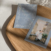 Boho Azure Blue Floral Botanical Photo Fun Wedding 招待状