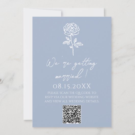 Boho Azure Blue Floral Botanical QR Code Wedding 招待状 (裏面)