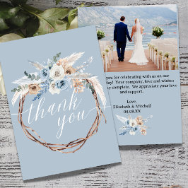 Boho Baby Blue写真結婚のサンキューカード 招待状