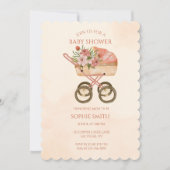 Boho Baby Carriage Watercolor Floral Baby Shower 招待状 (正面)