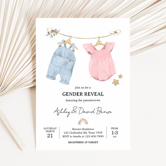 Boho Baby Clothes Gender Reveal 招待状