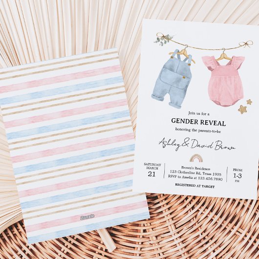 Boho Baby Clothes Gender Reveal 招待状