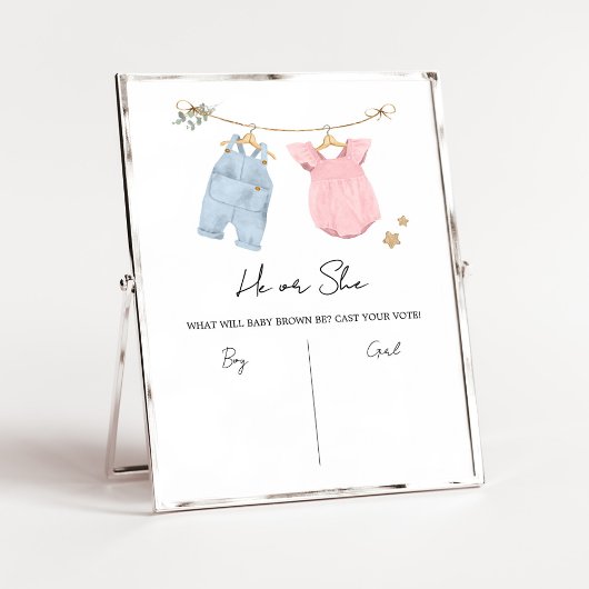 Boho Baby Clothes Gender Reveal Sign ポスター