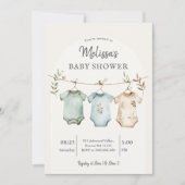 Boho Baby Clothes on a Line Baby Shower 招待状 (正面)