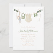 Boho Baby Girl Clothes Lineベビシャワー 招待状 (正面)