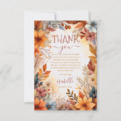 Boho Baby in Bloom Fall Floral Frame Baby Shower サンキューカード (正面)