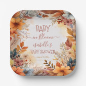 Boho Baby in Bloom Fall Floral Frame Baby Shower ペーパープレート (正面)