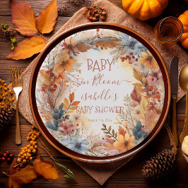 Boho Baby in Bloom Fall Floral Frame Baby Shower ペーパープレート