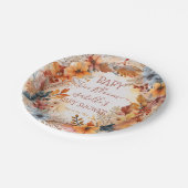 Boho Baby in Bloom Fall Floral Frame Baby Shower ペーパープレート (アングル)