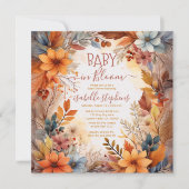 Boho Baby in Bloom Fall Floral Frame Baby Shower 招待状 (正面)
