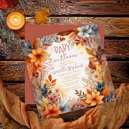 Boho Baby in Bloom Fall Floral Frame Baby Shower 招待状