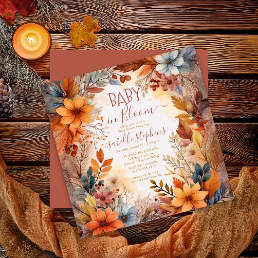 Boho Baby in Bloom Fall Floral Frame Baby Shower 招待状