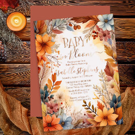Boho Baby in Bloom Fall Floral Frame Baby Shower 箔招待状