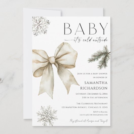 Boho Baby it's cold outside coquette bow shower 招待状 (正面)