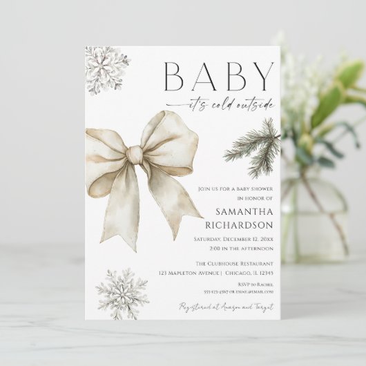 Boho Baby it's cold outside coquette bow shower 招待状 (スタンド正面)