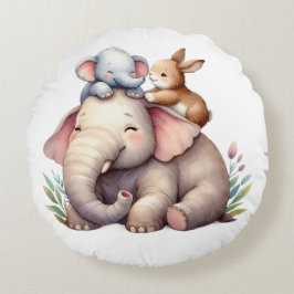 Boho Baby Room Decor | Elephant and baby bunny |  ラウンドクッション