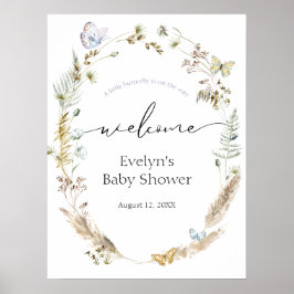Boho Baby Showerウェルカムサインに蝶 ポスター