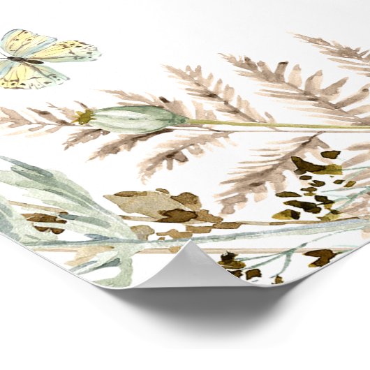 Boho Baby Showerウェルカムサインに蝶 ポスター (角)