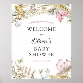 Boho Baby Showerウェルカムサインに蝶 ポスター