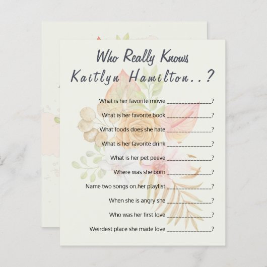 Boho Baby Shower質問ゲーム新しい母ユーモア (正面/裏面)