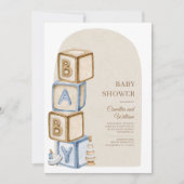 Boho Baby Shower, 男女兼用Letter Blocks 招待状 (正面)