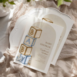 Boho Baby Shower, 男女兼用Letter Blocks 招待状