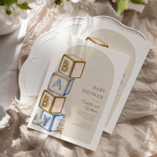 Boho Baby Shower, 男女兼用Letter Blocks 招待状