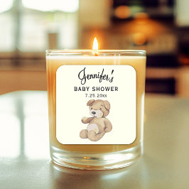 Boho Baby Shower Brown Bear 3-inキャンドルシール スクエアシール