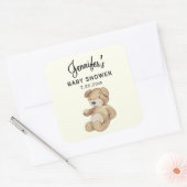Boho Baby Shower Brown Bear 3-inキャンドルシール スクエアシール (封筒)