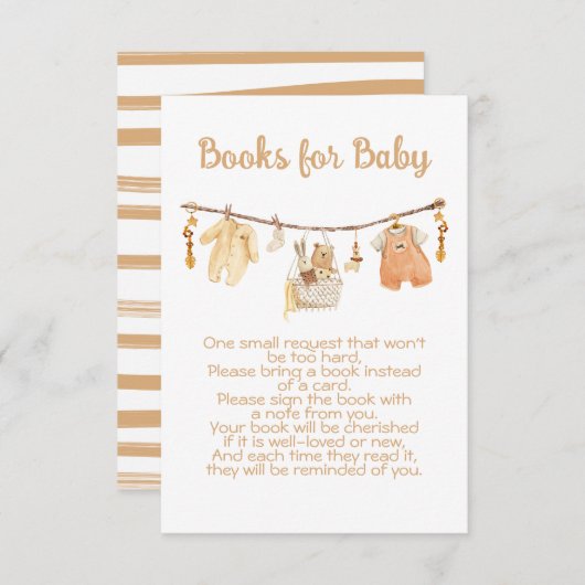 Boho Baby Shower Clothesline Bring a Book 招待状 (正面/裏面)
