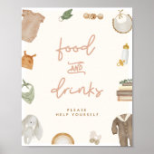 Boho Baby Shower Food & Drinks Sign ポスター (正面)