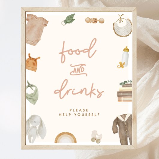 Boho Baby Shower Food & Drinks Sign ポスター