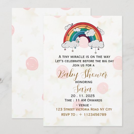 Boho Baby Shower Invitation Card 招待状 (正面/裏面)