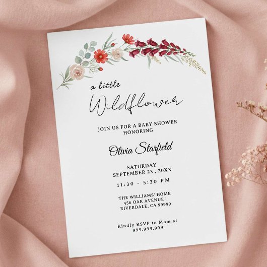 Boho Baby Shower Invitation red floral watercolor 招待状