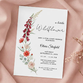 Boho Baby Shower Invitation red floral watercolor 招待状