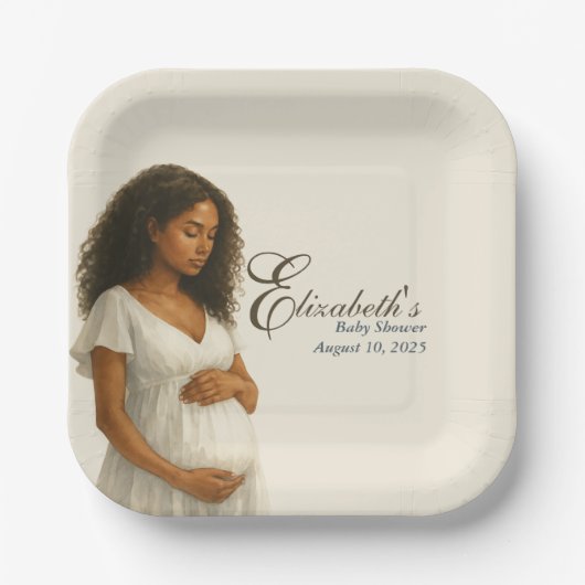 Boho Baby Shower Plates for Black Mom ペーパープレート (正面)