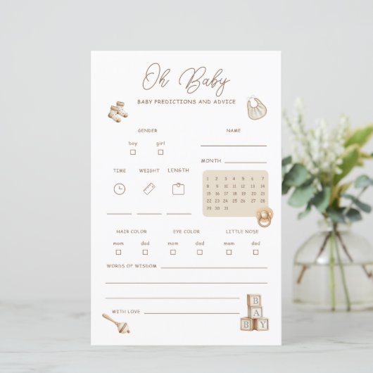 Boho Baby Shower Predictions And Advice Card (スタンド正面)